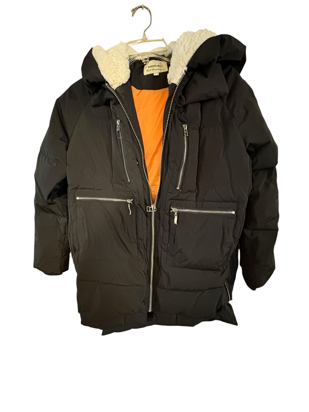 Orolay Black Down Puffer Coat Sherpa Hood XS Viral Amazon Coat